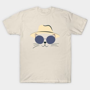 French Chic Cat: Cream Hat & Round Shades - Minimalistic Cat Art" T-Shirt